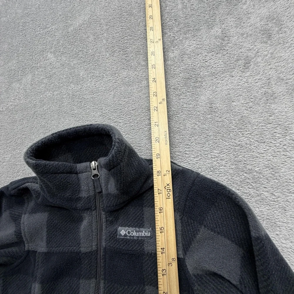 Columbia Jacket Youth XS‎ Gray Plaid Fleece Full Zip Collared Pockets Logo